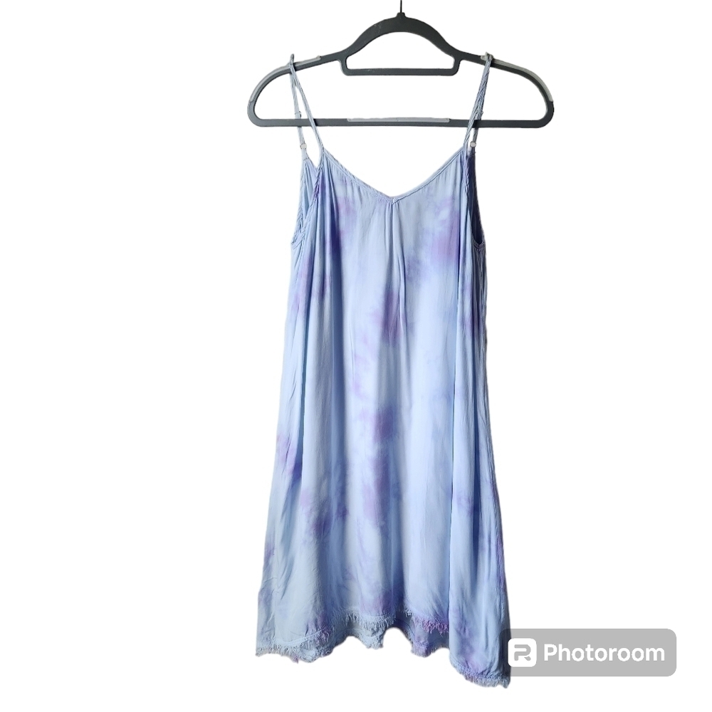 MUSTARD SEED Tie Dye Mini Dress Sz. M Spaghetti Strap Fringe Bottom Dress